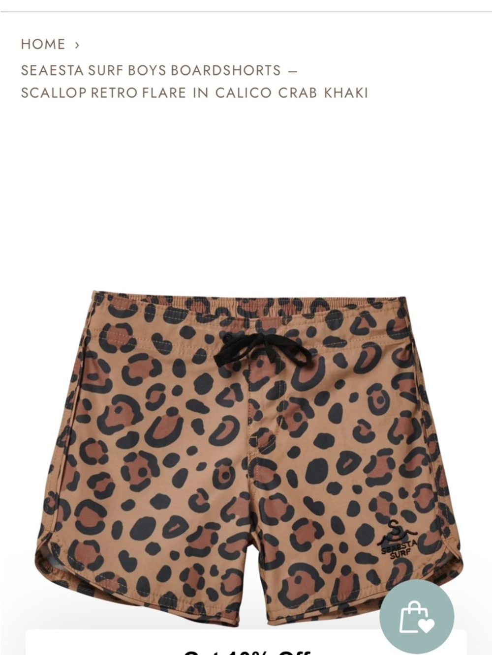 SEAESTA SURF BOYS BOARDSHORTS – SCALLOP RETRO FLARE IN CALICO CRAB KHAKI